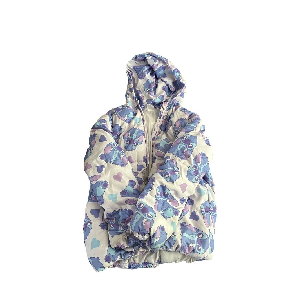 Disney Stitch Girls Purple Puffer Jacket Hooded Coat Youth XL 14/16